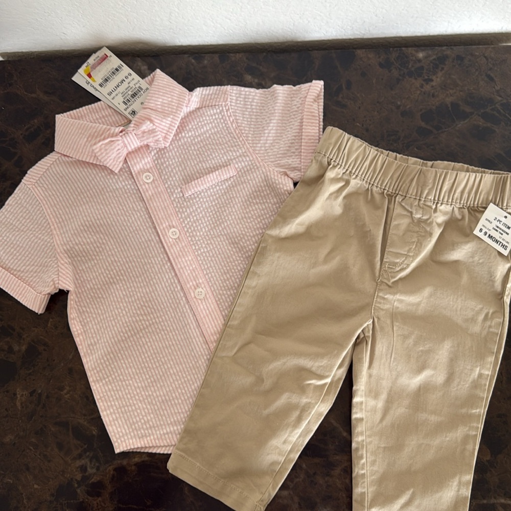 NWT First Impressions Baby Boys Button-Up Seersucker Shirt and Pants Set 6-9 mo